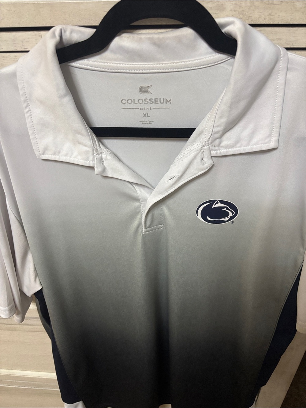 Colosseum Men's White to Gray Gradient Polo with Navy Penn State Logo